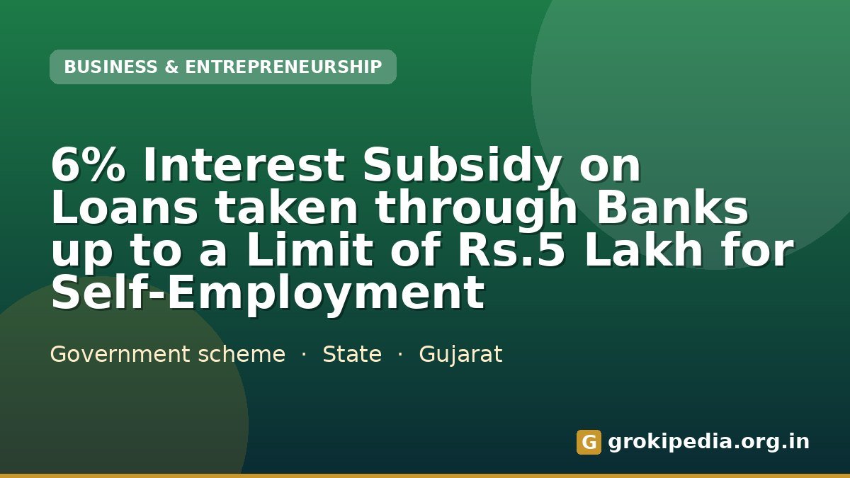 6% Interest Subsidy on Loans taken through Banks up to a Limit of Rs.5 Lakh for Self-Employment