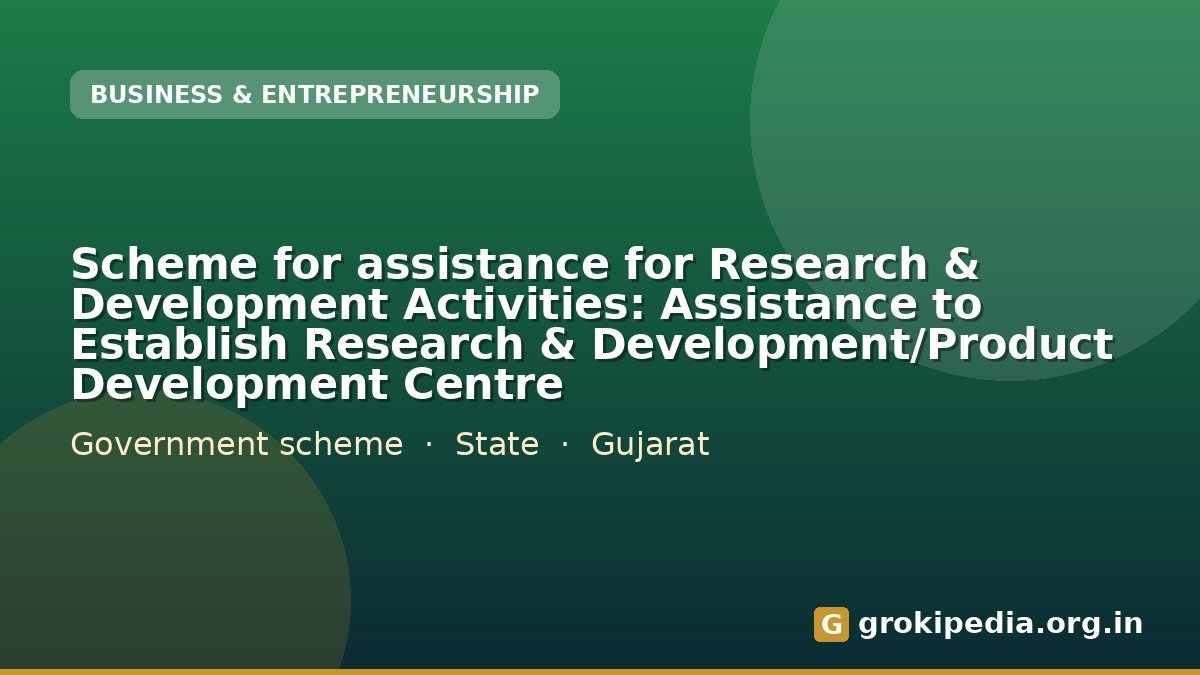 Scheme for assistance for Research & Development Activities: Assistance to Establish Research & Development/Product Development Centre
